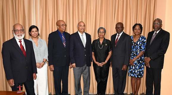 Committee members, from L-R: Nizam Mohammed, Attorney-at-Law and former Speaker of the House; Hema Narinesingh, Consulting Managing Partner, EY; Winston Rudder, former Public Service Commission Chairman and Permanent Secretary in the Ministry of Agriculture Barendra Sinanan, SC, former Speaker of the House – NACCR Chairman; Helen Drayton, former Independent Senator; Raye Sandy, former Tobago House of Assembly Chief Administrator; Jacqui Sampson-Meiguel, Attorney-at-Law and former Clerk of the House; Dr Terrence Farrell, Attorney-at-Law and former Central Bank Governor